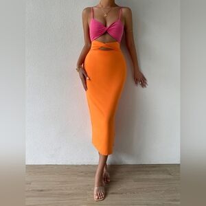NEW! Color block Pink and Orange Cutout Dress